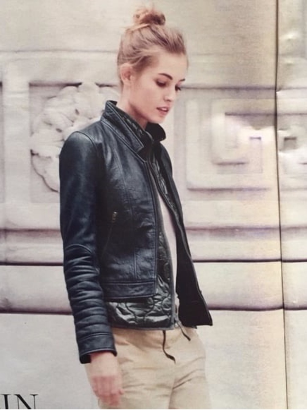 J. Crew Collection Blue Gray Standing Collar Leather Biker Moto Jacket sz 12
